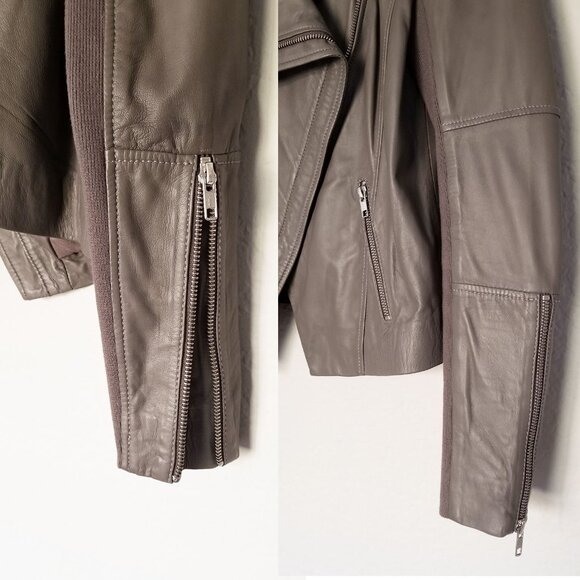 Trouve Asymmetric Drape-Front Soft 100% Genuine Leather Jacket Taupe Gray XS - Picture 10 of 16